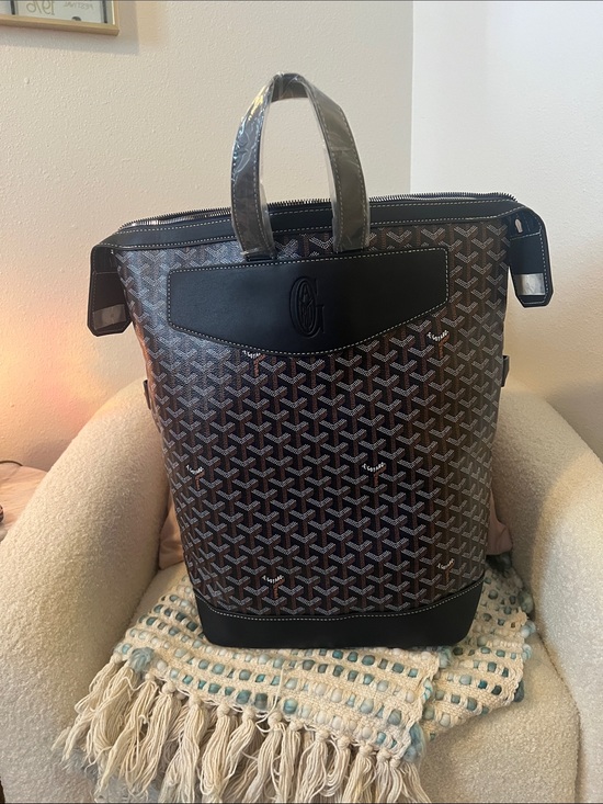 None Handbags - INSPIRED Brown chevron Patterned Backpack w/ dark Navy trim & Yellow lining.